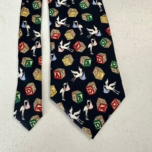 Alynn Neckwear Mens Navy Silk New Father Stork Baby Blocks Novelty Tie USA Made